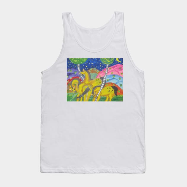 Yellow Horses Tank Top by LeslieK75